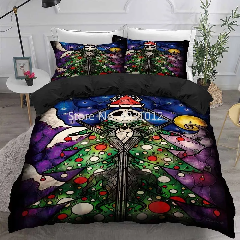 Disney Nightmare Before Christmas Comforter Cover with Pillowcase 3Pcs Boys Girls Home Quilt Cover Movies Character Bedding Set