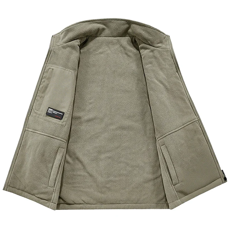 Men Winter New Fleece Warm Vest Jacket Men Outdoor Windproof Photographer Fishing Waistcoat Stand Collar Double-Sided Vest Male