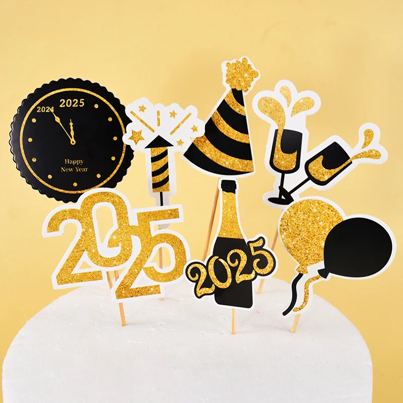 Happy New Year 2025 Cupcake Topper New Years Party Cupcake Topper Picks Celebration New Year's Eve Party Cake Decor Supplies