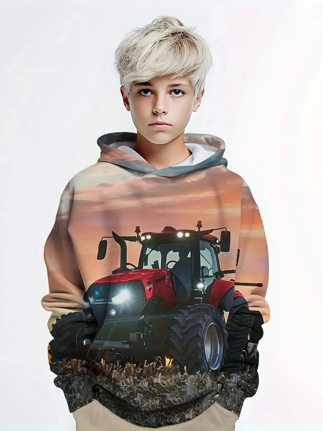 Spring Hoodies Truck Tractor 3D Print Streetwear Boy Girl Fashion Sweatshirts Oversized Hoodie Kids Pullovers Children Tracksuit