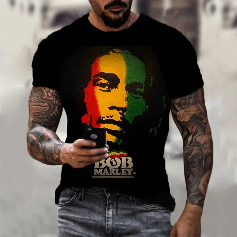 New Harajuku 3d T-shirt Bob Marley Print Men's Short-sleeved Summer Casual Breathable Oversized Tees Fashion Popular Rapper Tops