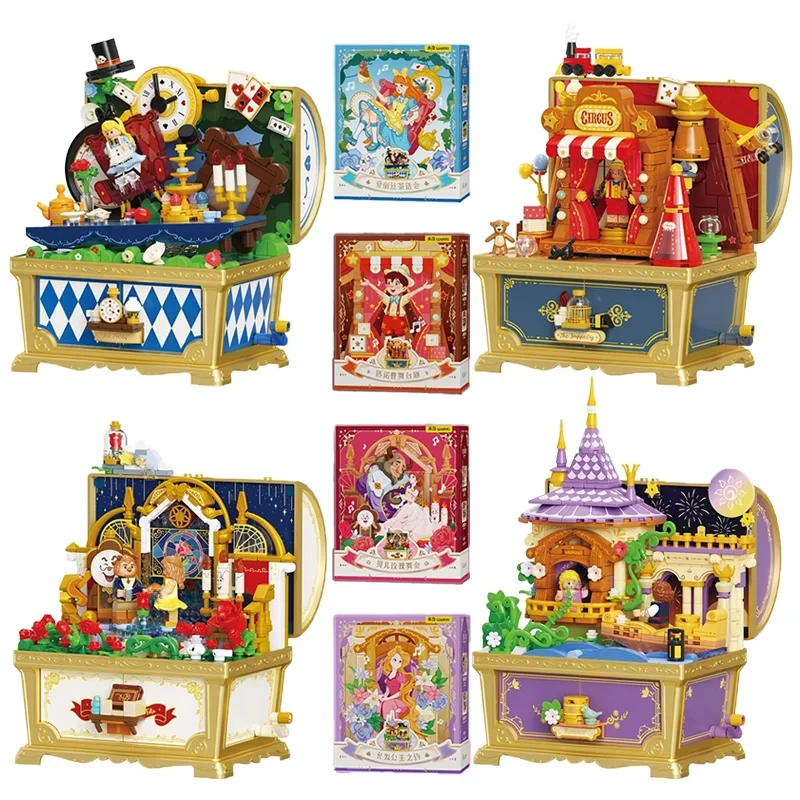 Fairy Tale Music Treasure Box Building Blocks Alice Belle Desktop Decoration Puzzle Assembling Model Toy Birthday Gift for Girls