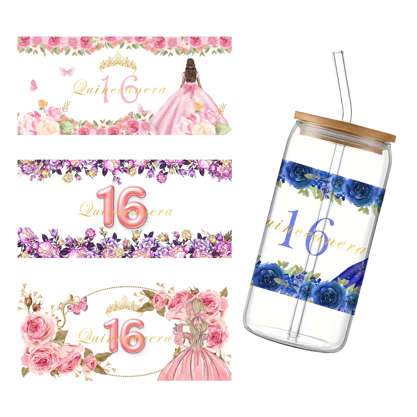 11x24cm Ceremony Birthday Wedding For Libbey 16oz Can Glass 3D Waterproof UV DTF Coffee Can Wrap Libbey Glass Wrap