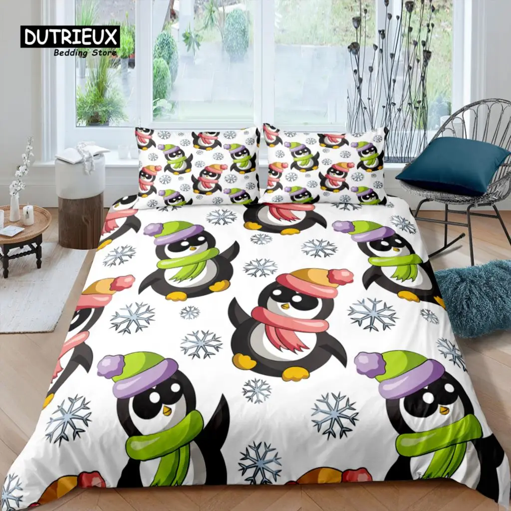 Home Living Luxury 3D Penguin Bedding Set Duvet Cover Pillowcase Kids Bedding Set Queen and King EU/US/AU/UK Size