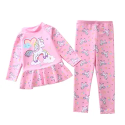 Girl Two Pieces Suit Plus Size Children Long Sleeve Sunscreen Quick Drying Swimsuit 3-11 Year Kid Cute Cartoon Swimwear