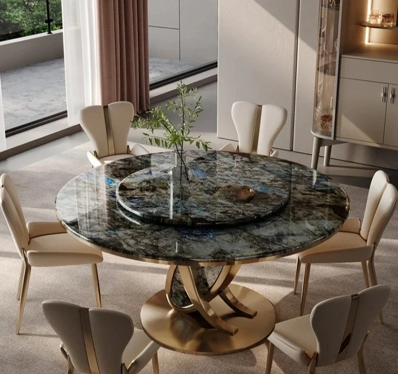 A  Light luxury marble round dining table microcrystalline stone household light luxury high-end turntable