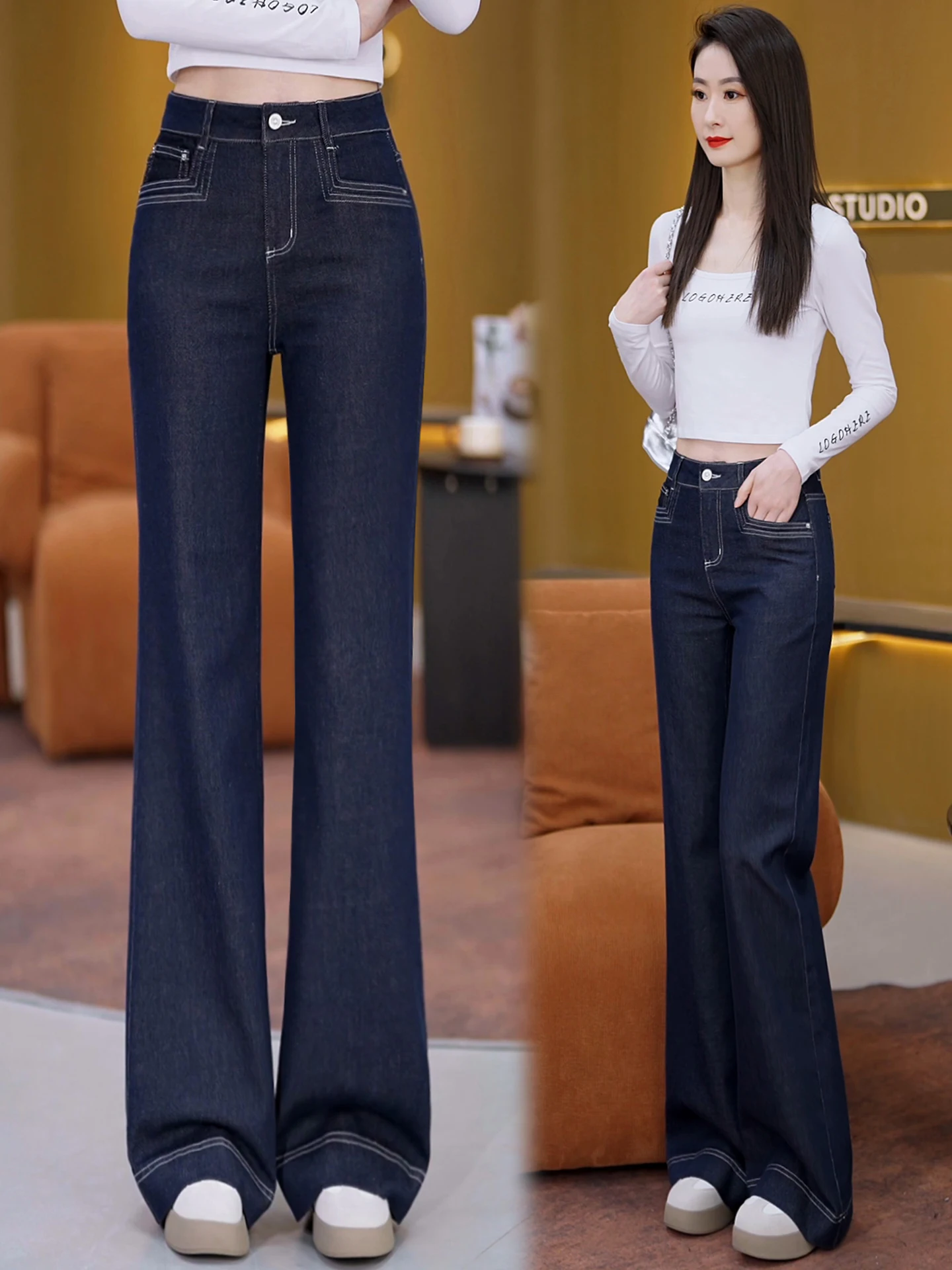 

Женские джинсы-клеш с высокой талией, весна-осень 2026, новые, ретро, прямые, драпированные, с эффектом похудения