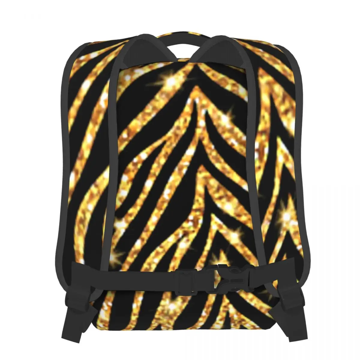 Black And Gold Zebra Backpack Shiny Wild Animals Print Kawaii Backpacks Men Travel Lightweight High School Bags Custom Rucksack