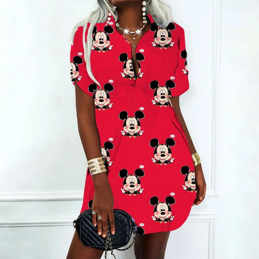 Vestido corto de Mickey Mouse para mujer, traje elegante con cuello en V de Disney, Polo de Minnie Mouse, 2022