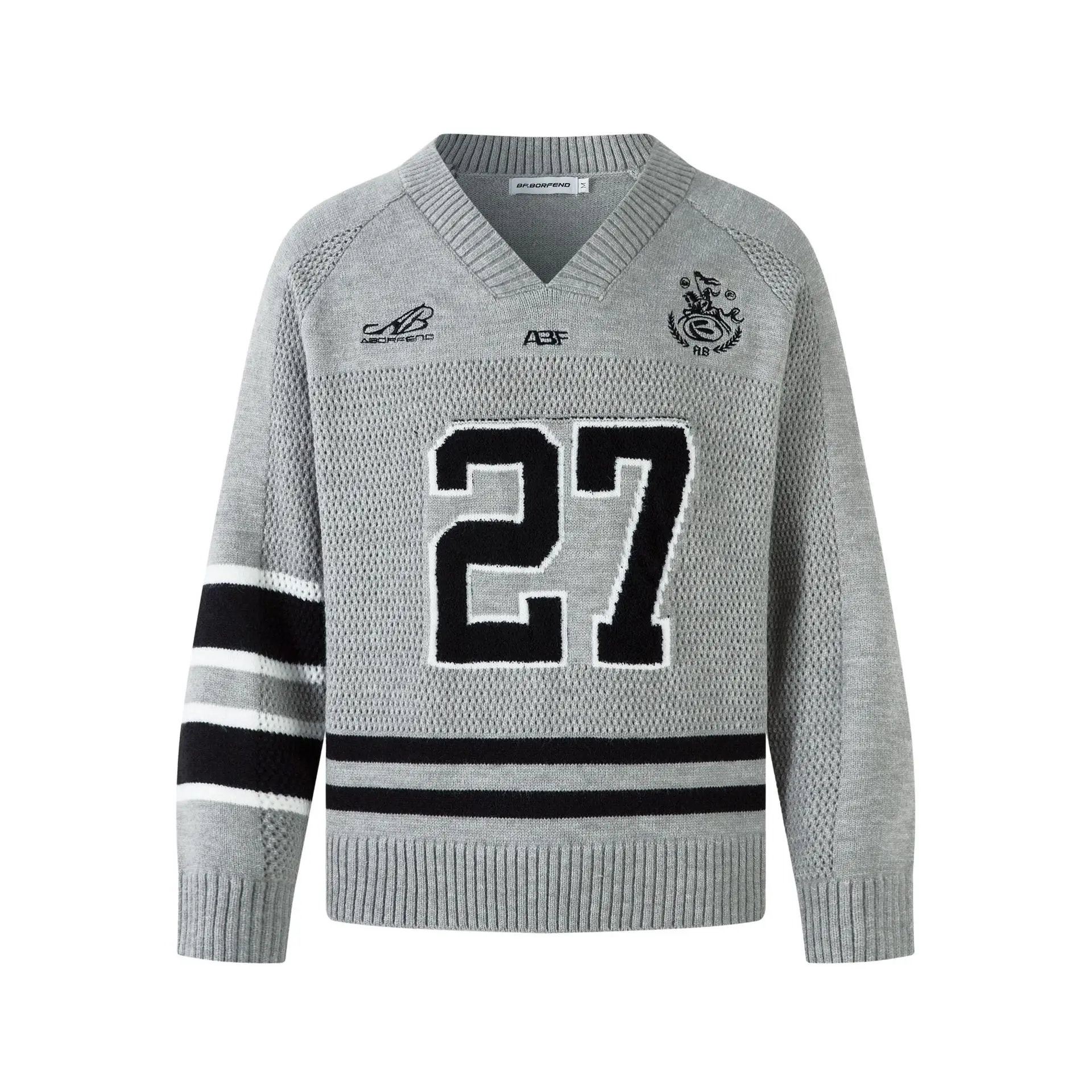 

Jacquard Openwork Men's Baseball Jersey Sweater, American V-Neck Mans Knitwear Top, Streetwear Athletic Pullovers