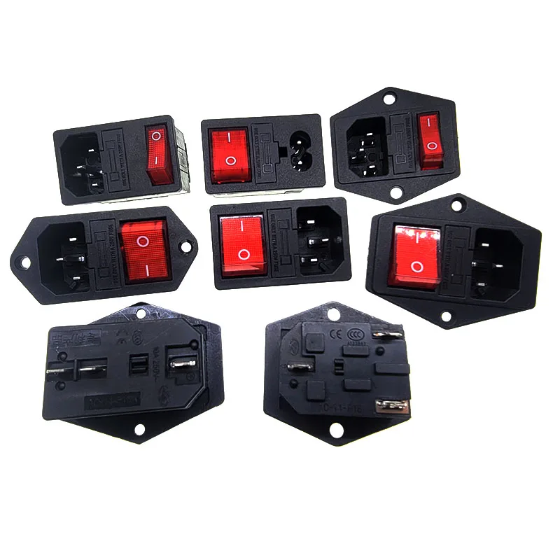 

IEC320 C14 AC Power Socket Receptacle Connector Power Cord Inlet 10A250VAC Rocker Switch Power Fused Inlet 3pin Plug Red Light