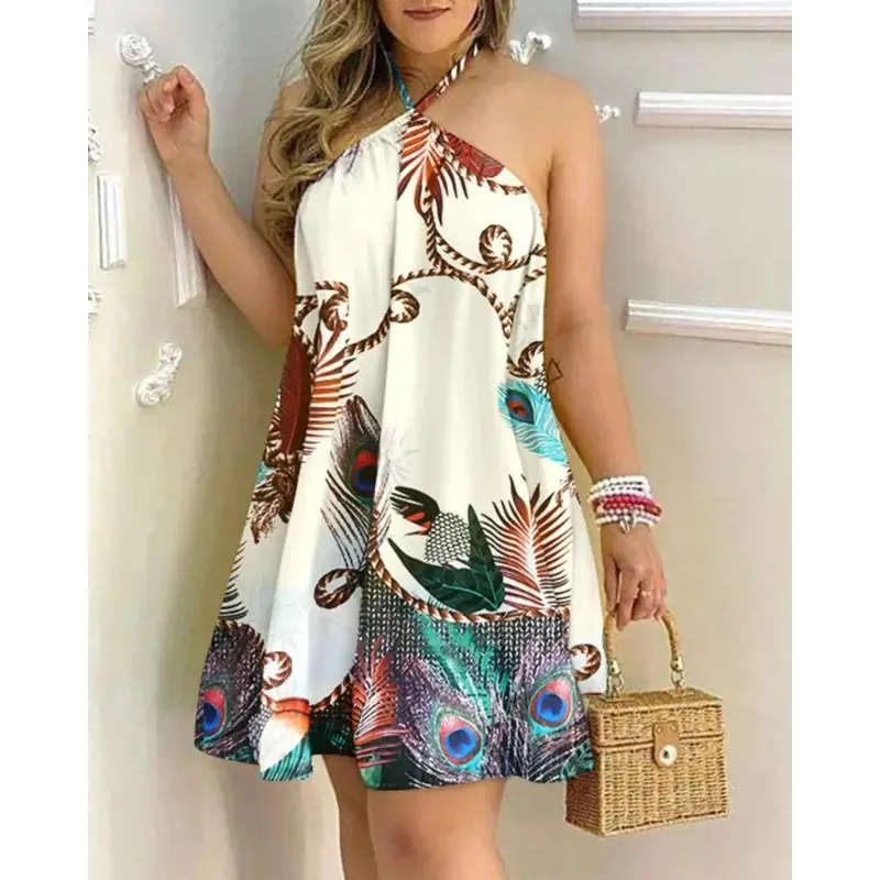 

Floral Print Halter Neck Dress Boho Backless Halter Dress For Spring Summer Women's Clothing