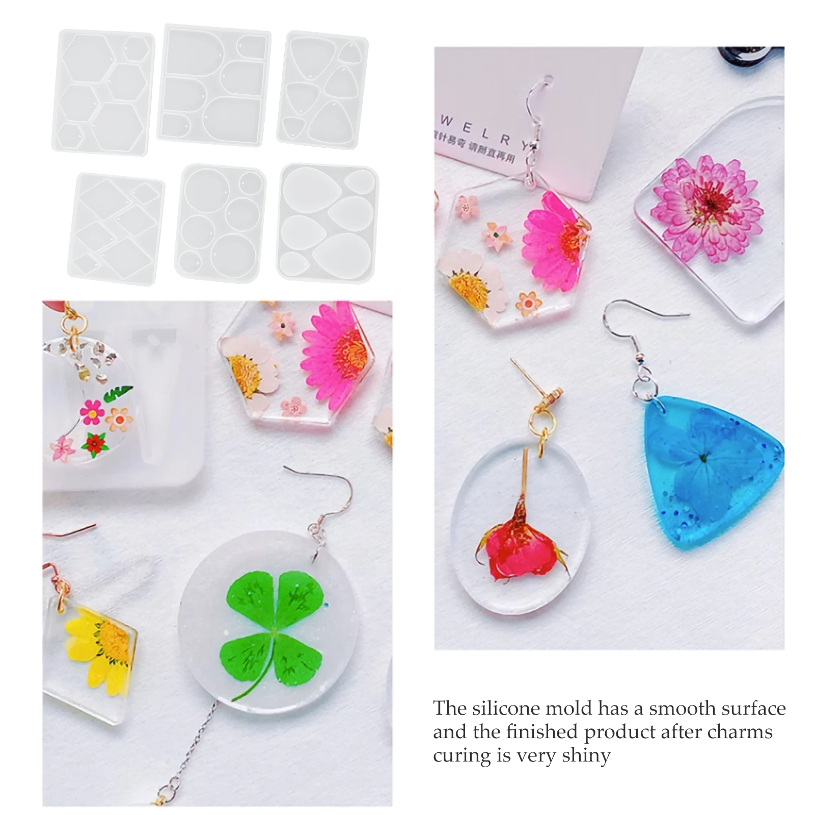 

6 шт., силиконовая форма для подвески, серьги, ожерелье, висячие изделия из смолы, принадлежности для самостоятельного изготовления, гибкие многоразовые формы, устойчивость