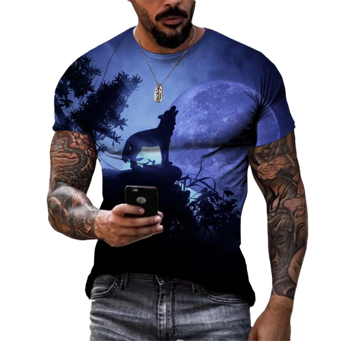 Wolf Totem Summer Men's T-Shirt Animal Beast Pattern Printing Short Sleeve Personality Street Classic O Neck Quality Shirt 6XL