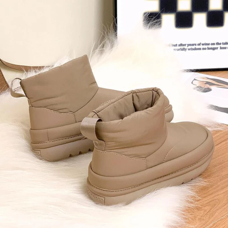 3.5cm Handy Down Cloth Genuine Lesther Platform Wedge Winter Plush Warm Sneakers Comfy Ankle Boots Women Casual Autumn Shoes