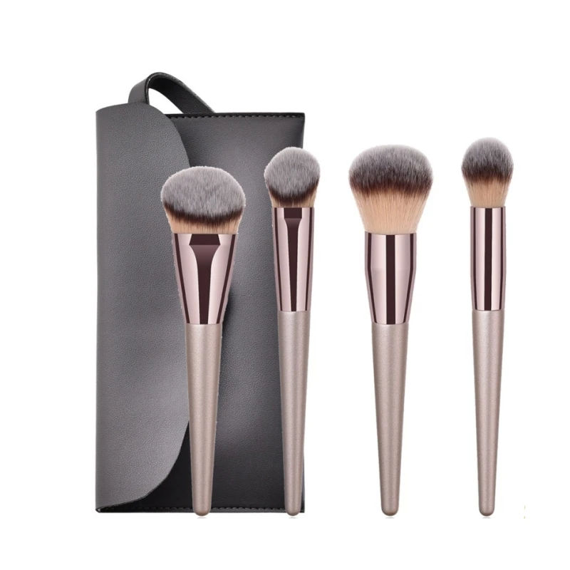 4 pcs/Set Bicolor gradient durable skin-friendly Non-floating powder ferrle cosmetic brush set with makeup bag