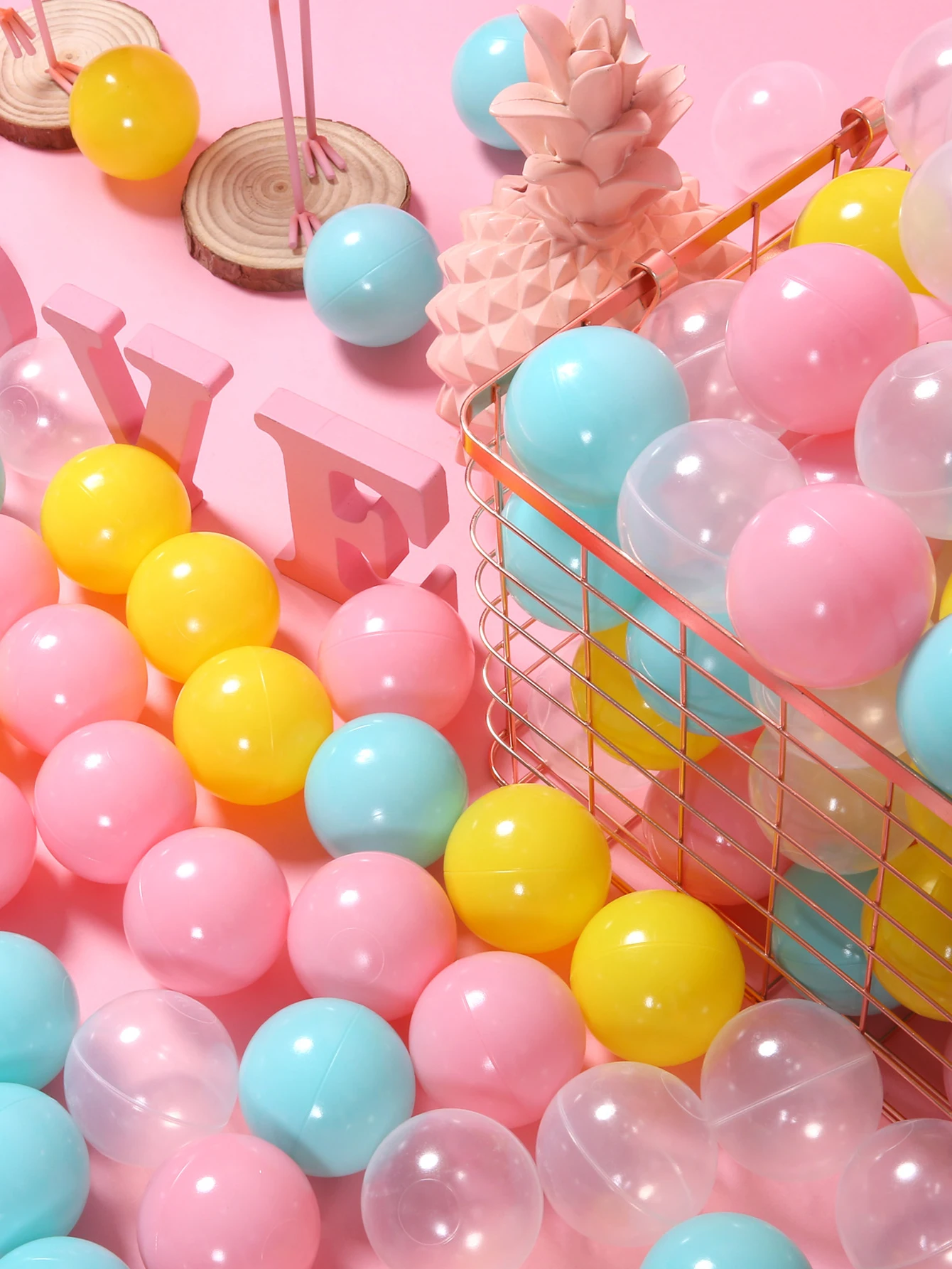 5.5cm 100 peças rosa, verde, amarelo e transparente bolas macias bolas de plástico à prova de esmagamento com saco reutilizável para crianças