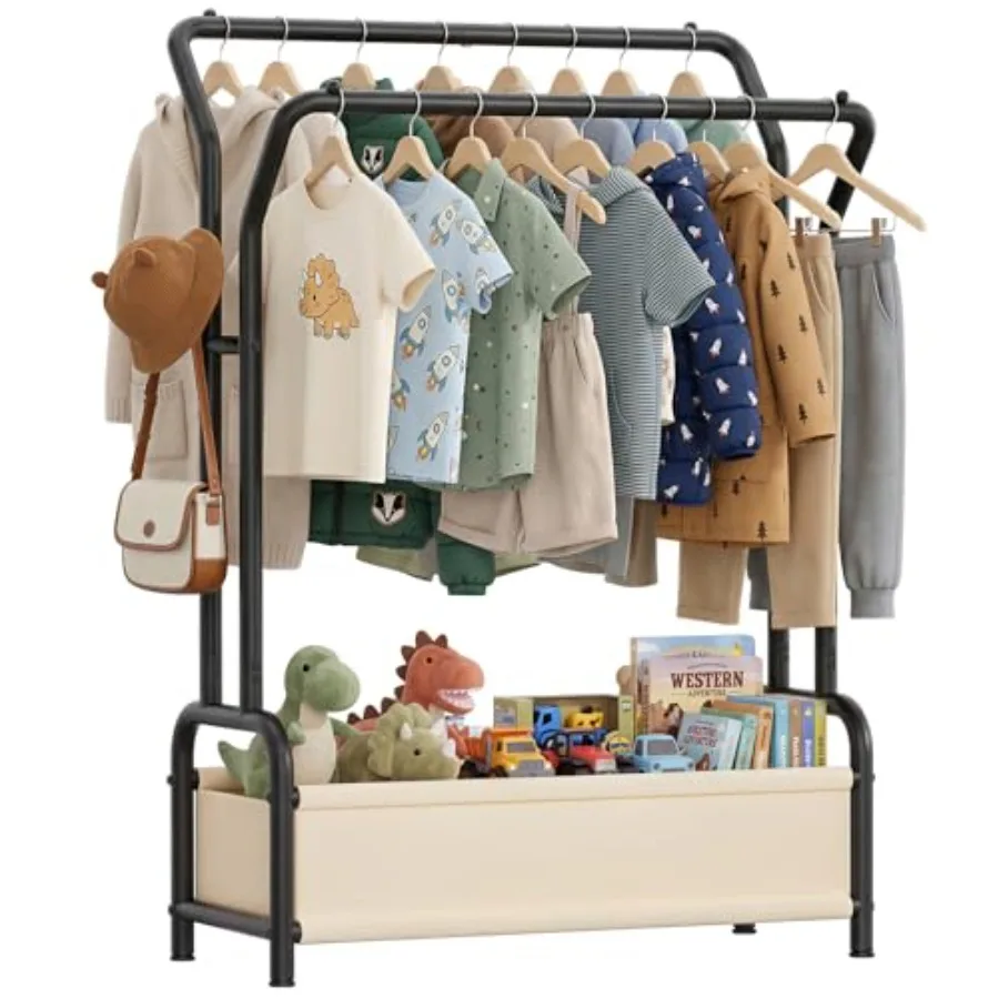 

Вешалка для одежды с двойными штангами и корзиной для хранения, детский шкаф-гардероб для одежды малышей, открытый шкаф для детской одежды