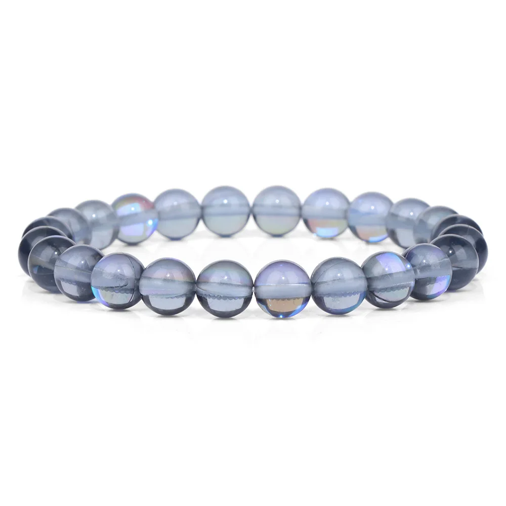 Blue Flash Stone Bracelets For Men Crystal Glass Moonstone Couple Bracelets For Women Cat Eye Chalcedony Opal Handmade Bangles