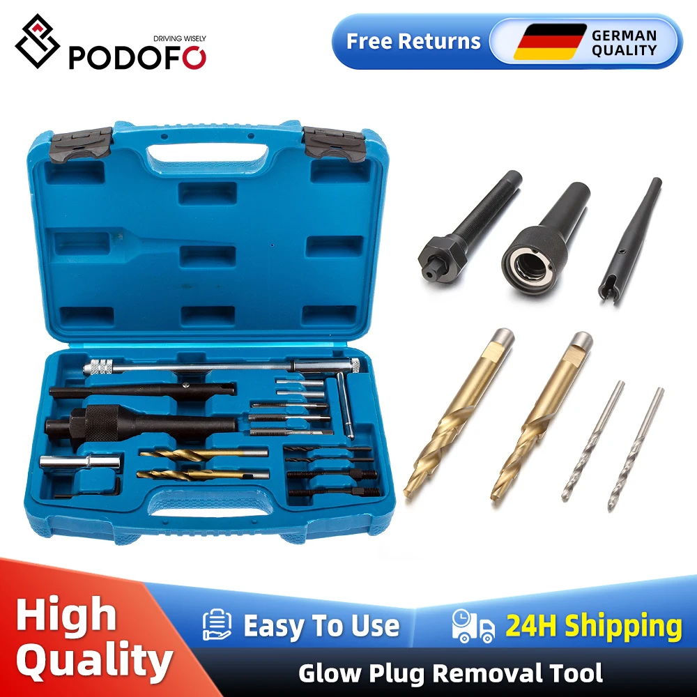 Podofo 16 pièces outil de retrait de bougie de préchauffage extracteur de bougie de préchauffage ensemble d'outils de réparation costume pour VW/BMW/Mercedes Benz/Toyot/Fiat/Ford/Opel