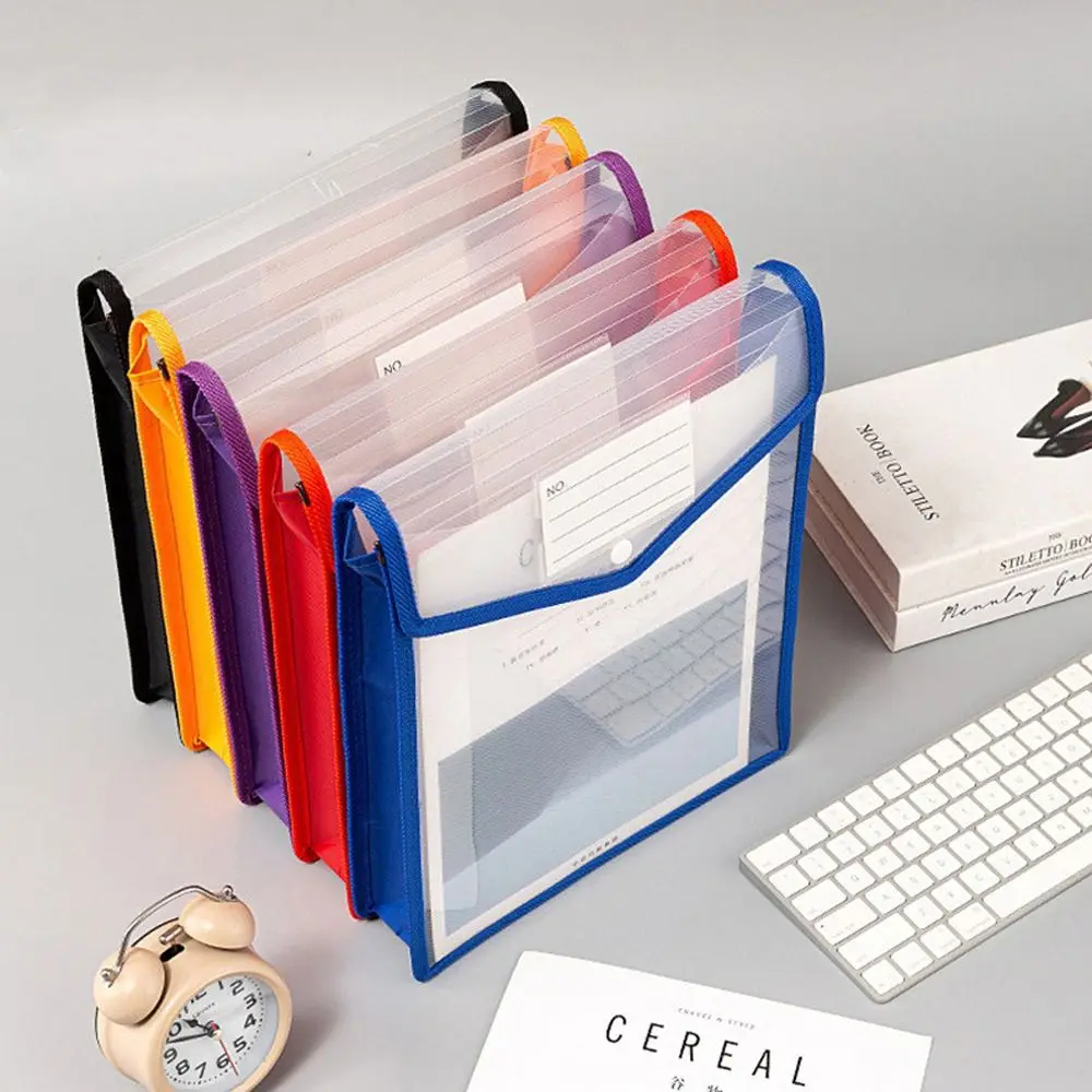 Press Button A4 File Bag Waterproof Large Capacity Document Bag Vertical Stereo Transparent File Organizer Students Business