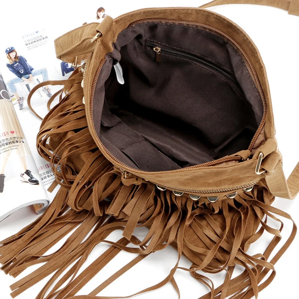 Faux Suede Fringe Tassel Women Shoulder Bag Messenger Bag Vintage Style Girl Crossbody Bag Mujer Bolso Flecos