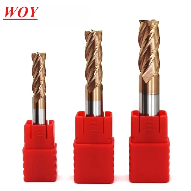 

WOY HRC55 4-Shank 10PCS Milling Cutter Tungsten Steel Carbide Alloy Coating 4-Flute Flat End Mill For CNC Machining Endmills