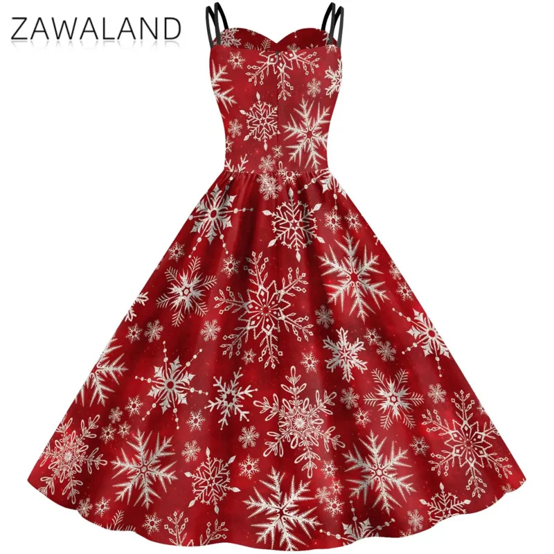 Mulher vestido vermelho natal feriado festa deslizamento vestidos floco de neve elk impressão panos feminino sexy cosplay outfit rockable vestido ms15185