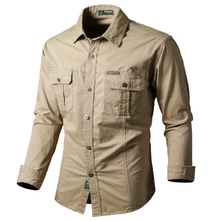

2025 New Style 100% Cotton Spring-Autumn Workman's Dad Shirt with Long Sleeves for Young People, Outdoor Leisure, Large Size