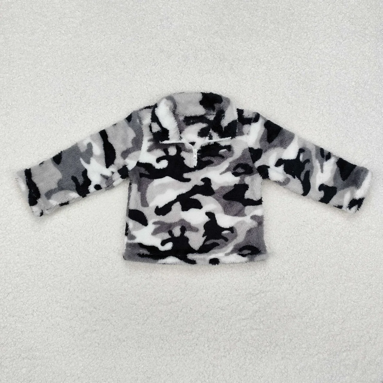 Wholesale Long Sleeves Grey Camo Kid Toddler Overcoat Grain Fleece Lapel Zipper Children Infant Fur Thick Pullover Baby Boy Coat