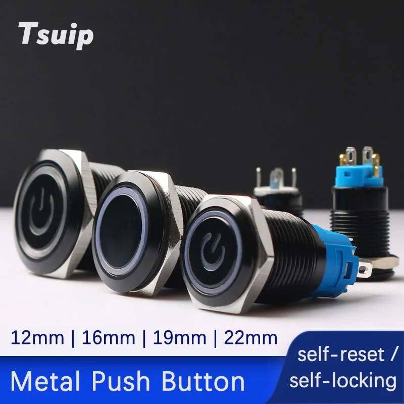 Waterproof Push Button Switch Led Round Power Small On Off For 12V With 220V Pushbutton Latch Metal Self Reset Lock Return Light