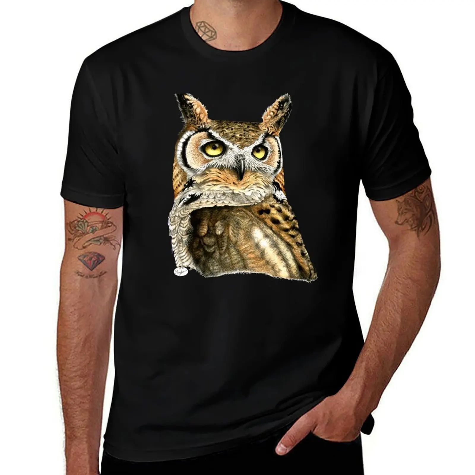 

Great Horned Owl T-Shirt t shirt man cotton anime t shirts for man t shirts with prints T-Shirt
