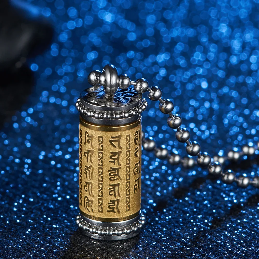 New Retro Amulet Jewelry Shurangama Mantra Buddhist Necklaces Cylinder Pendant for Men To The Tube Prayer Scripture Beaded Chain