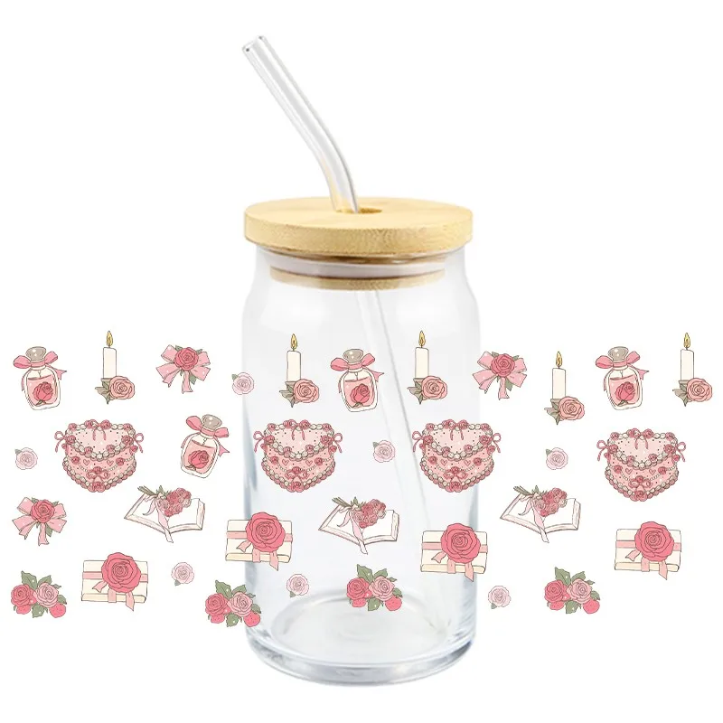 Fashion Women Theme Setries UV DTF 3D 16oz Wraps Cups Waterproof Cartoon For Libby Mug Glass Cups DIY Sticker