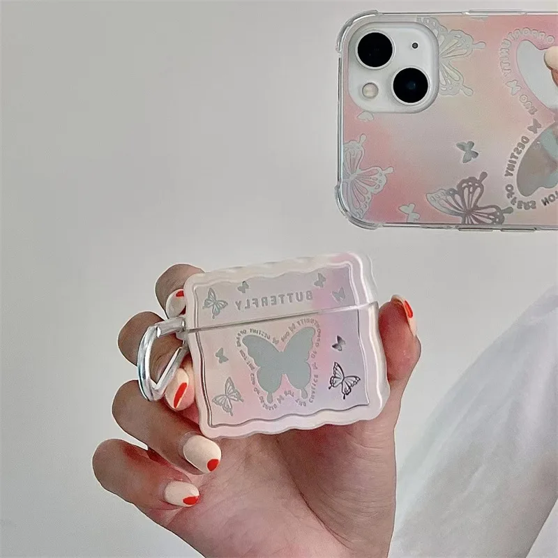 حافظة غطاء لينة من البولي يورثين الحراري لسماعات Airpods ، مرآة فراشة وردية ، حافظة سماعة بلوتوث ، AirPod Pro 2 ، AirPods 3