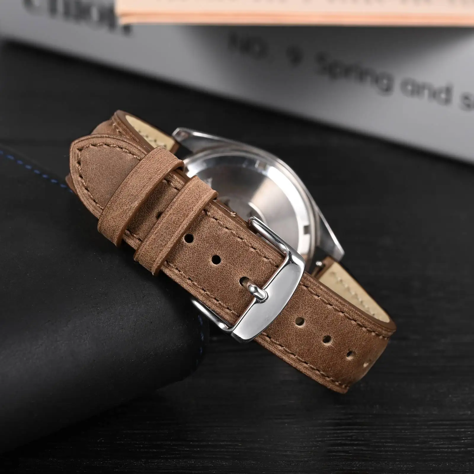 ANBEER New Leather Watch Strap Hand Made Stitching Watch Band for Men 18mm 20mm 22mm Classic watch band Stainless Steel Buckle