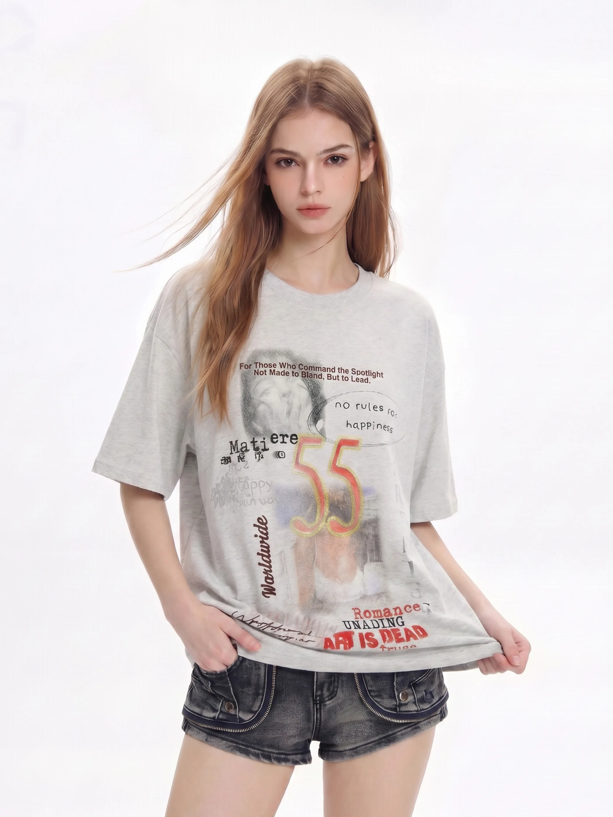 

Retro CTBCAPTAINBEER Women's T-shirt Short Sleeve round Neck Print Loose Fit Summer Slimming Top Fashionable Citywalk Wear