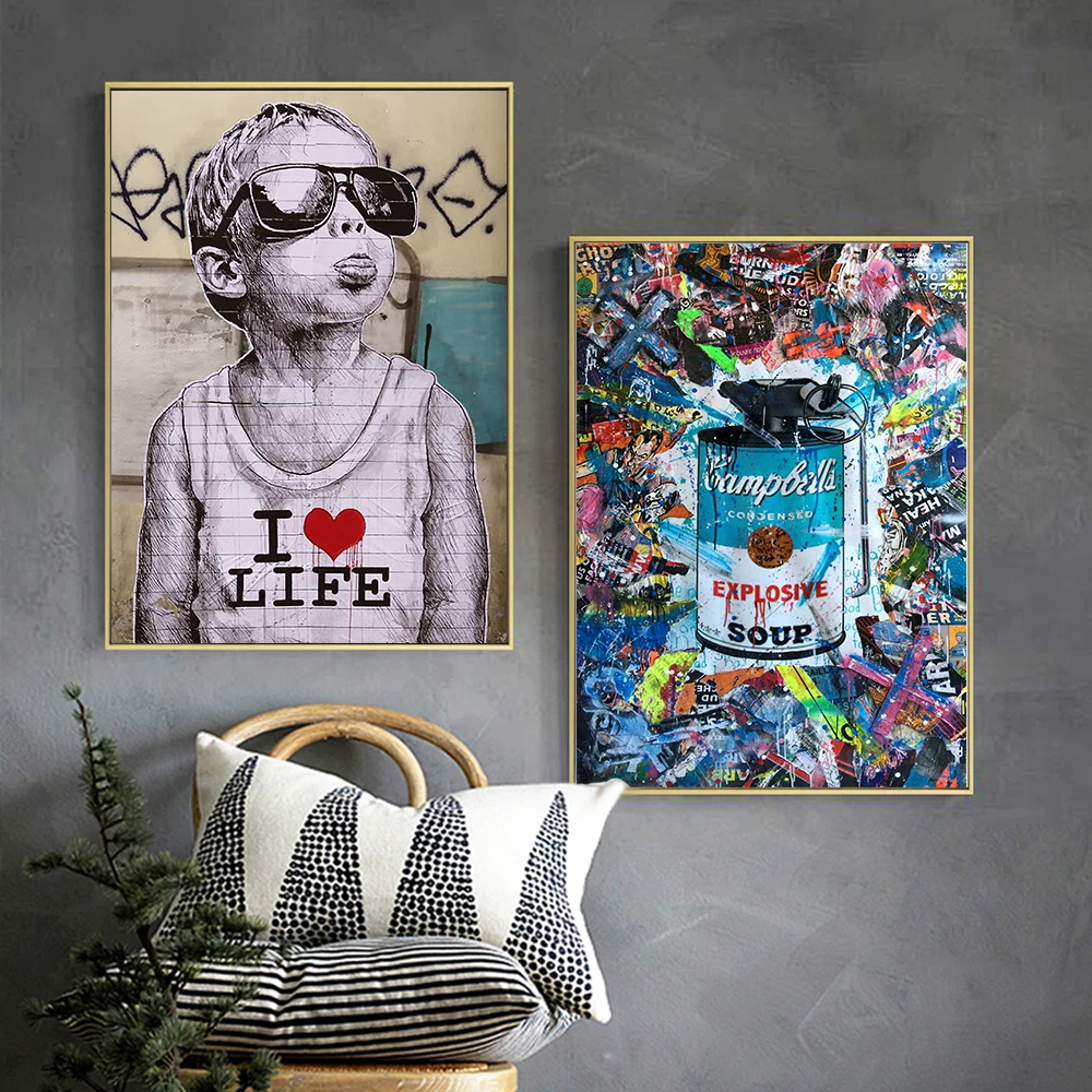 Banksy Art Canvas Painting Modern Inspirational Pop Street Graffiti Art Wall Art Pictures for Home Living Room Decoration