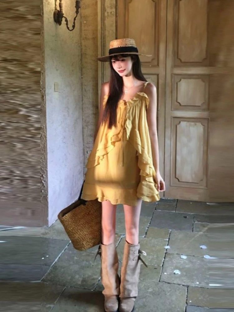Französische sexy Urlaubskleid – Embroidery Yellow Dress Bewertung und Preis