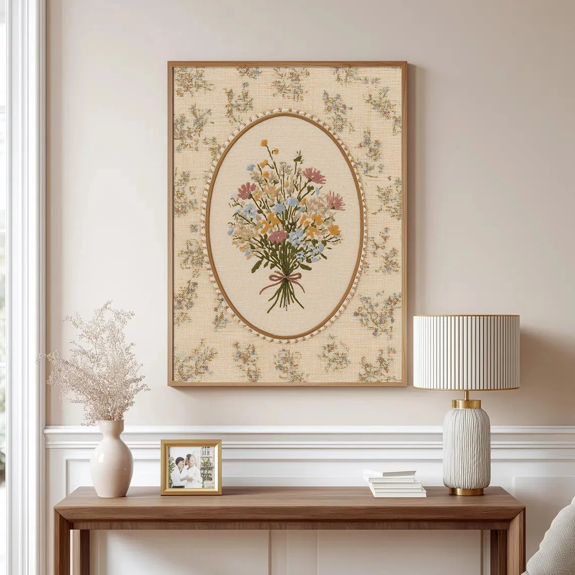 1pc Unframed Vintage Wildflower Bouquet Folk Art Canvas Poster Botanical Floral Wall Art Minimalist Cottagecore Decor Painting