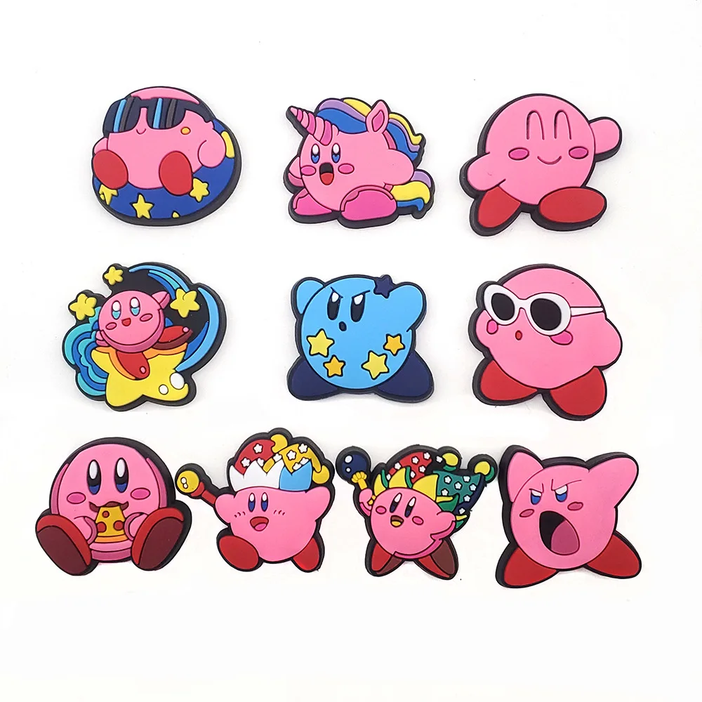 10Pcs Kirby Series Shoe Charms for Clogs Bubble Slides Sandals PVC Shoe Decorations Buckle Accessories for Kids Gift