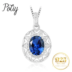 Potiy Oval Shape 1.75ct Created Sapphire Pendant Necklace No Chain 925 Sterling Silver for Women Daily Wedding Party Jewelry