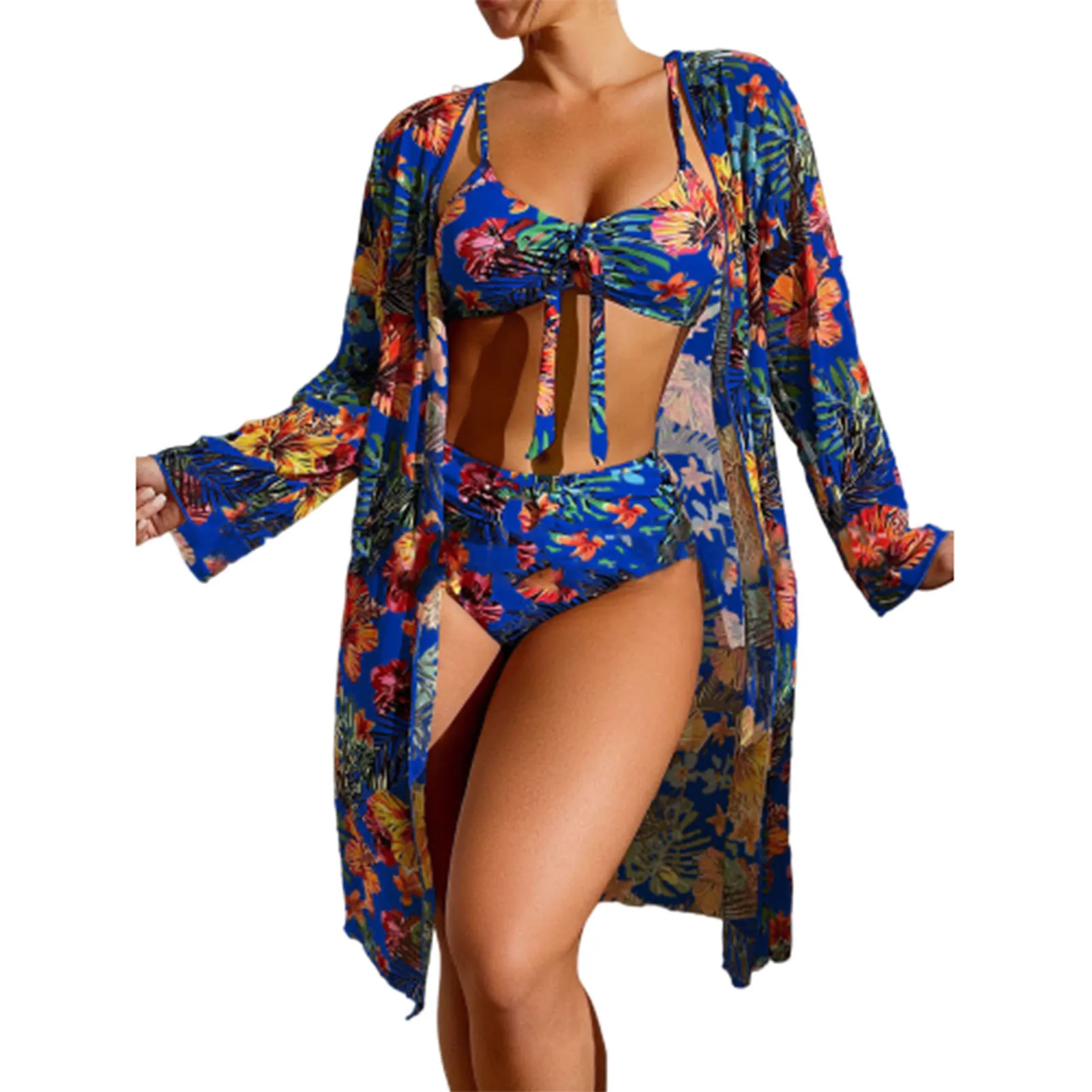 Bikini Bathing Suit with Cover Up Sexy Floral Printed Push Up Bikini Swimsuit for Beach Swimming Pool