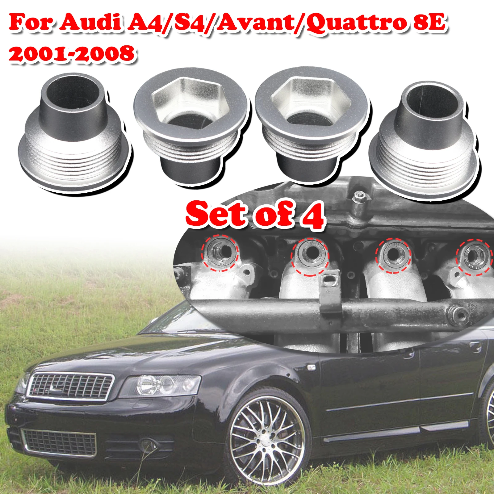 

Набор из 4 шт. для Audi A4/S4/Avant/Quattro 8E, обновленная алюминиевая вставка для топливной форсунки, чашка, сиденье, запасные части для автомобиля 2001 2002-2008