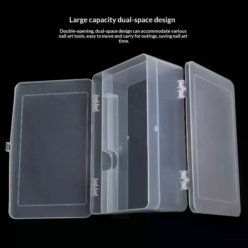 Double Layer Plastic Storage Box With Large Capacity Dual Opening Design Perfect For Storing Nail Art Tools Craft Transparent