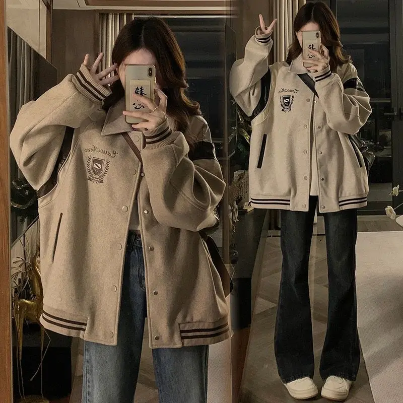 

Korea Version Retro Spliced ​​Jacket Baseball Uniform Women 2025 Spring Autumn New Loose Slim Casual Versatile Jacket Top