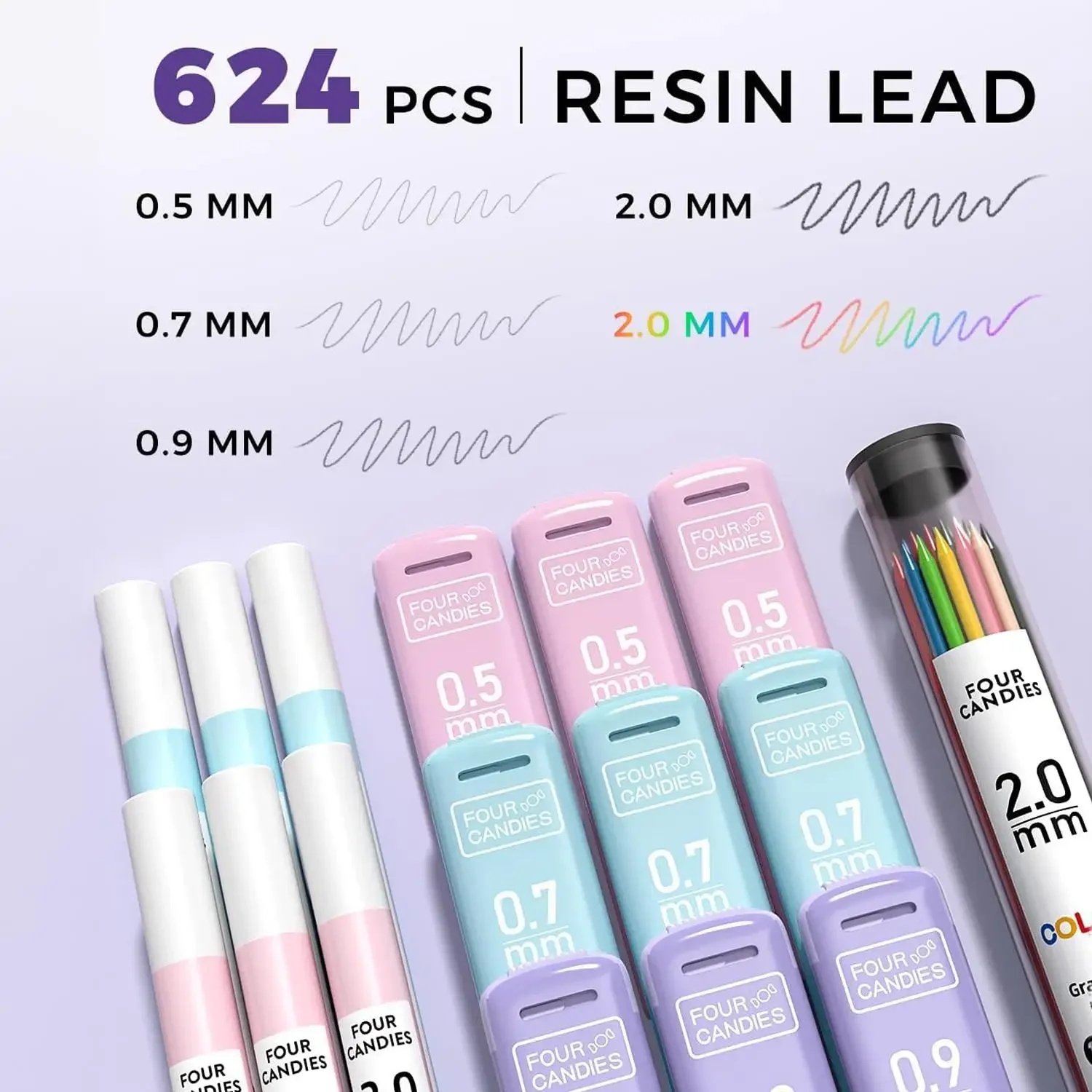 Four Candies 36PCS Learning Materials, Aesthetic School Supplies in Large Capacity Pencil Case, 12PCS Mechanical Pencils 0.5-2.0mm with 624PCS Lead Refills,Cute Aesthetic Mechanical Pencils for Writing,Drawing & Drafting, Back to School Supplies Shopping view 4