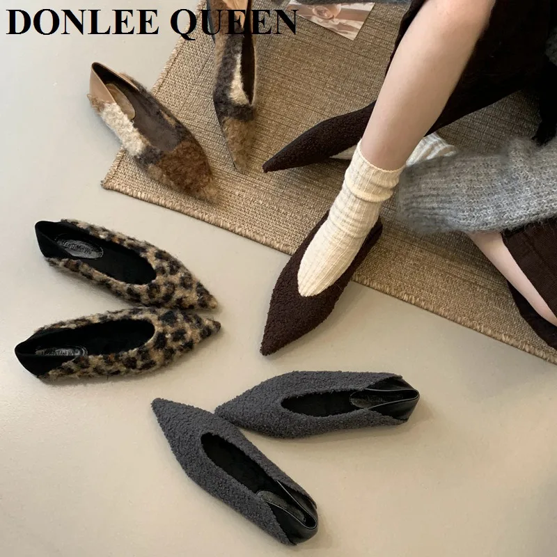 

New Flats Shoes Women Pointed Toe Ballet Fashion Woolen Fabric Ballerina Soft Sneaker Female Shallow Slip On Casual Loafer Mujer