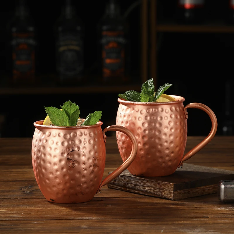 أكواب البغل في موسكو - مجموعة من أكواب النحاس النقي بنسبة 2-100% بلمسة نهائية مطروقة بمقبض مثبت #2