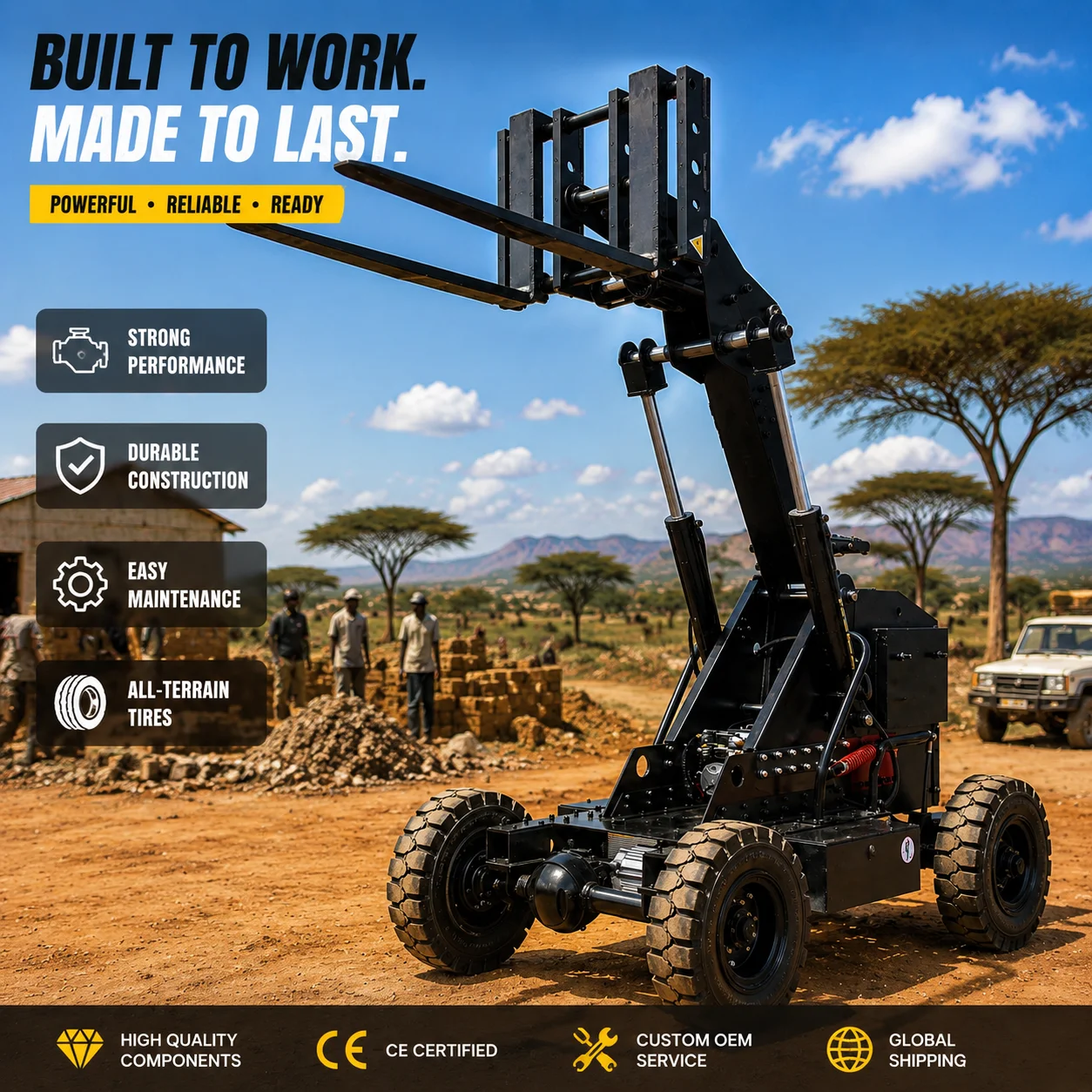 All Terrain Tank Forklift Electric 1T 1.5T Rough Terrain Forklift Heavy Duty Off Road Forklift for Construction Site